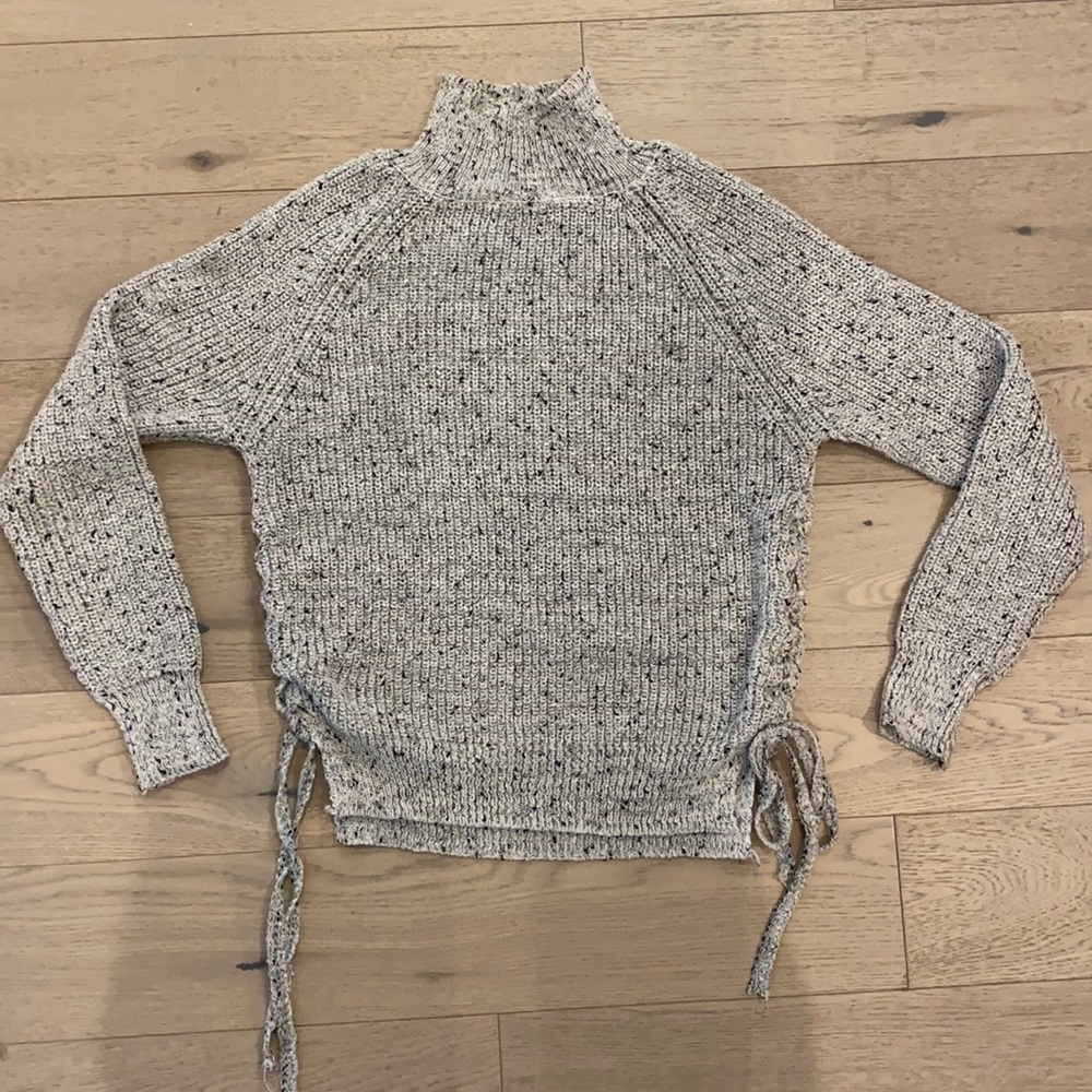 Gray Mock Turtleneck Sweater with Side Tie Details